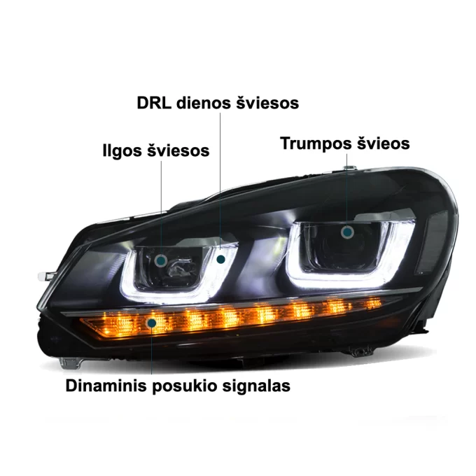 VW GOLF MK6 2010-2014 LED priekiniai žibintai